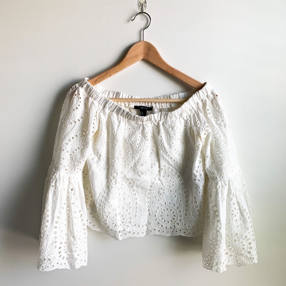 Forever 21 White Off-the-Shoulder Festival Top